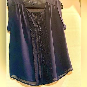 French Connection Sparkle Cap Sleeve Navy Top